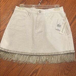 White Skirt with Silver Diamond Fringe